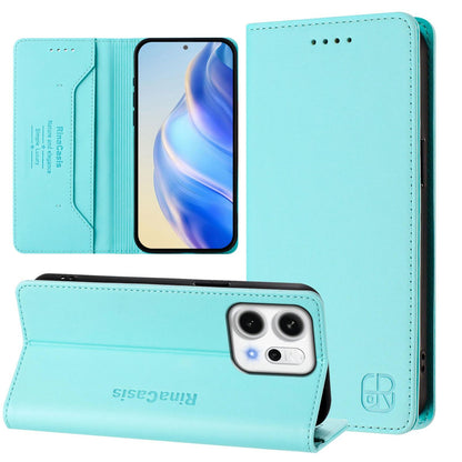 OPPO Reno14 5G Dual-Folded Magnetic Suction RFID Blocking PU Leather Wallet Phone Case with Card Slots, Cash Pocket, Kickstand, Full Protective Flip Cover