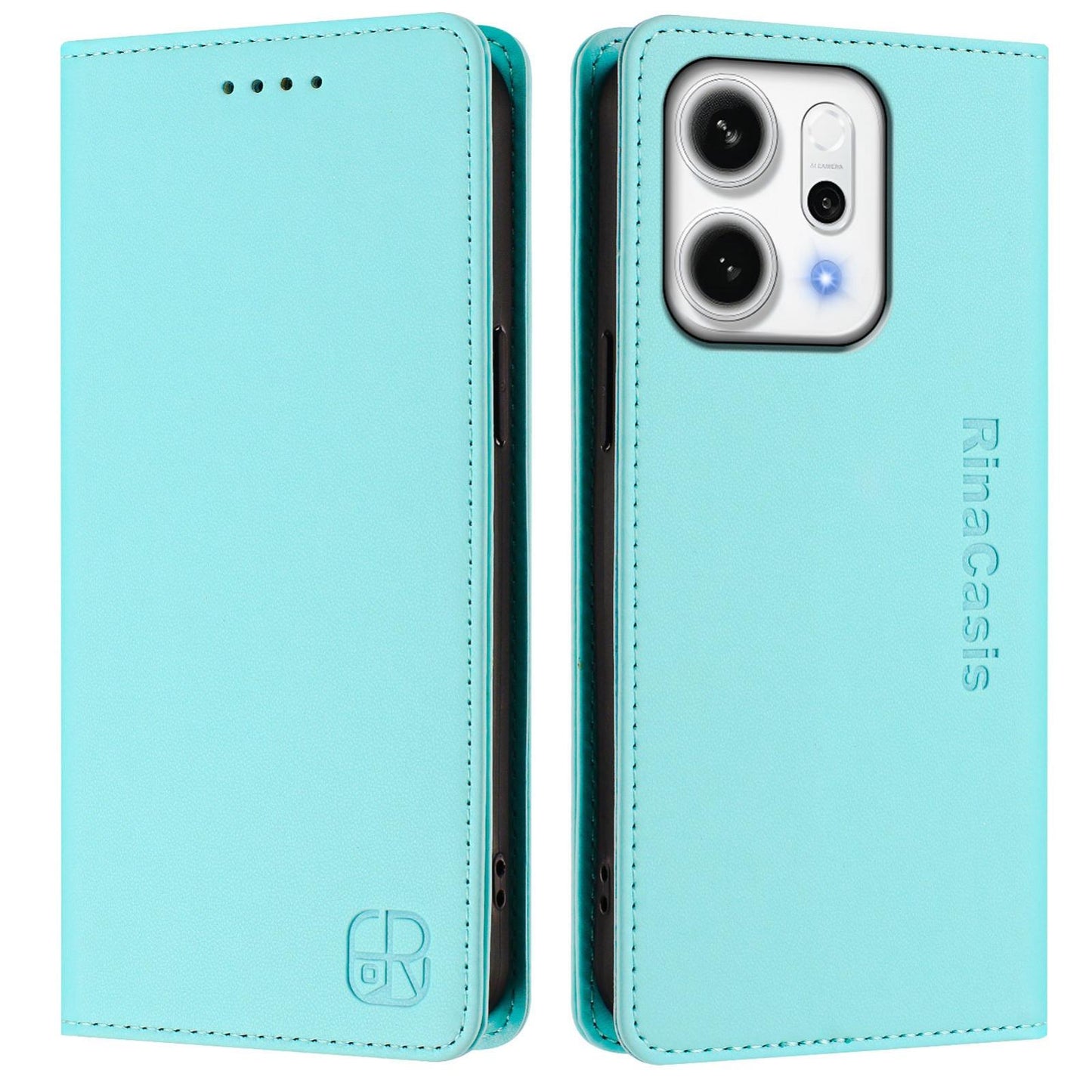 OPPO Reno14 5G Dual-Folded Magnetic Suction RFID Blocking PU Leather Wallet Phone Case with Card Slots, Cash Pocket, Kickstand, Full Protective Flip Cover