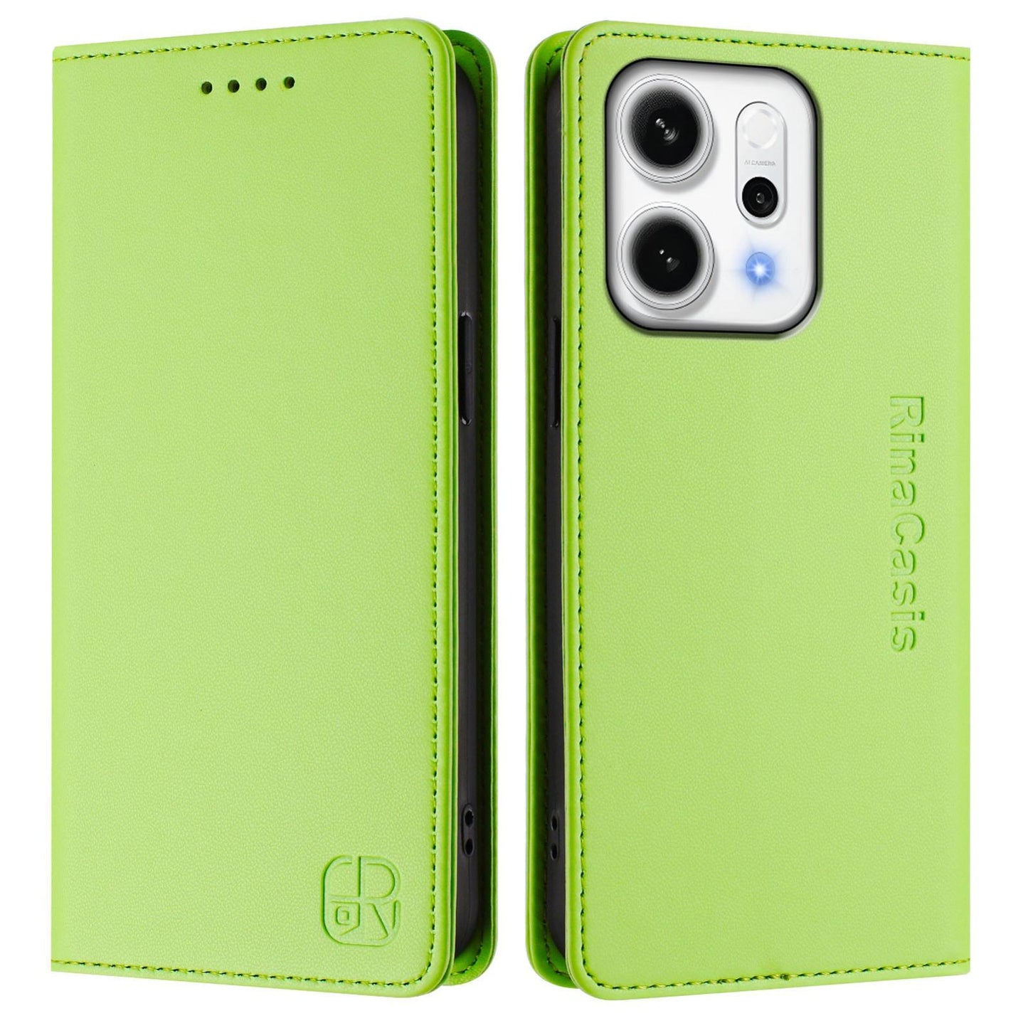OPPO Reno14 5G Dual-Folded Magnetic Suction RFID Blocking PU Leather Wallet Phone Case with Card Slots, Cash Pocket, Kickstand, Full Protective Flip Cover