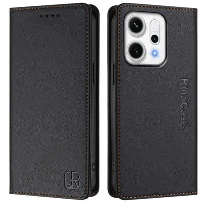 OPPO Reno14 5G Dual-Folded Magnetic Suction RFID Blocking PU Leather Wallet Phone Case with Card Slots, Cash Pocket, Kickstand, Full Protective Flip Cover