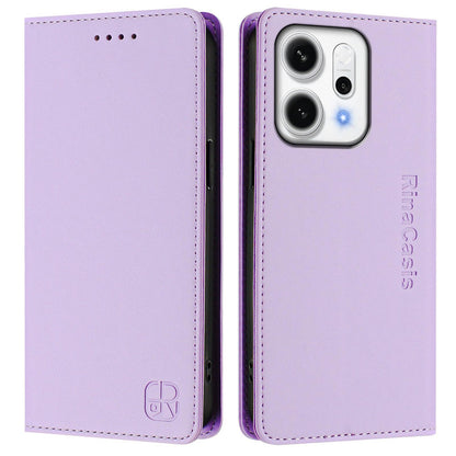OPPO Reno14 5G Dual-Folded Magnetic Suction RFID Blocking PU Leather Wallet Phone Case with Card Slots, Cash Pocket, Kickstand, Full Protective Flip Cover