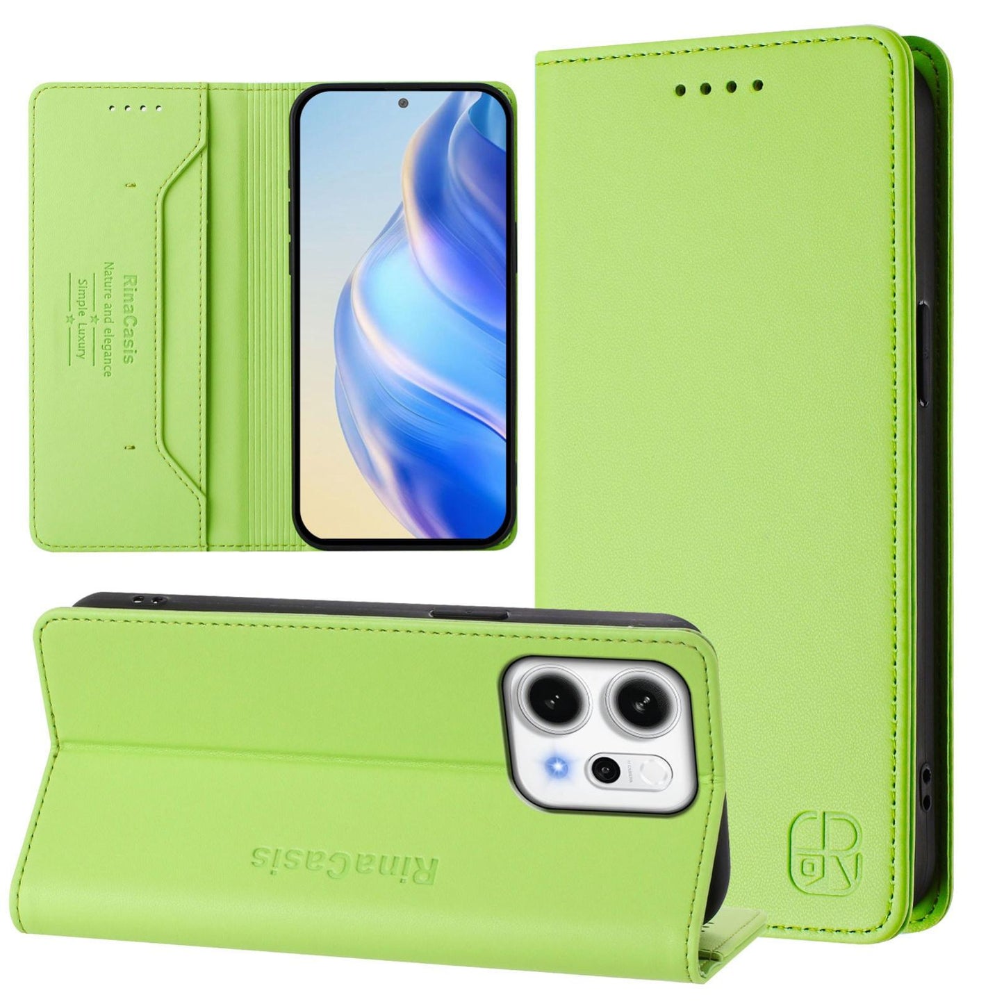 OPPO Reno14 Pro 5G Dual-Folded Magnetic Suction RFID Blocking PU Leather Wallet Phone Case with Card Slots, Cash Pocket, Kickstand, Full Protective Flip Cover