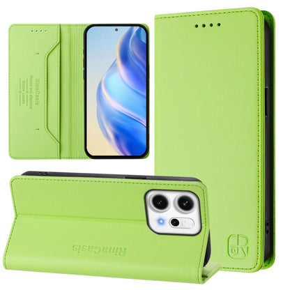 OPPO Reno14 Pro 5G Dual-Folded Magnetic Suction RFID Blocking PU Leather Wallet Phone Case with Card Slots, Cash Pocket, Kickstand, Full Protective Flip Cover