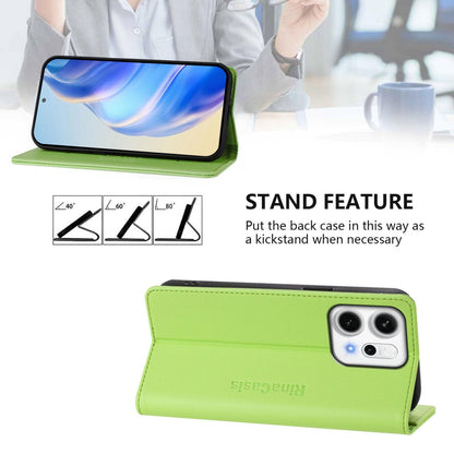 OPPO Reno14 Pro 5G Dual-Folded Magnetic Suction RFID Blocking PU Leather Wallet Phone Case with Card Slots, Cash Pocket, Kickstand, Full Protective Flip Cover