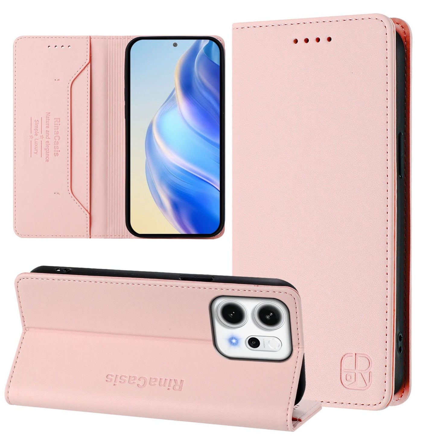 OPPO Reno14 Pro 5G Dual-Folded Magnetic Suction RFID Blocking PU Leather Wallet Phone Case with Card Slots, Cash Pocket, Kickstand, Full Protective Flip Cover