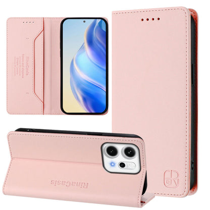 OPPO Reno14 Pro 5G Dual-Folded Magnetic Suction RFID Blocking PU Leather Wallet Phone Case with Card Slots, Cash Pocket, Kickstand, Full Protective Flip Cover