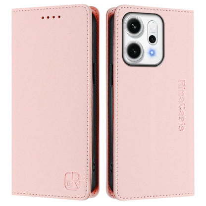 OPPO Reno14 Pro 5G Dual-Folded Magnetic Suction RFID Blocking PU Leather Wallet Phone Case with Card Slots, Cash Pocket, Kickstand, Full Protective Flip Cover