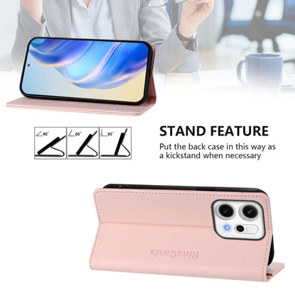 OPPO Reno14 Pro 5G Dual-Folded Magnetic Suction RFID Blocking PU Leather Wallet Phone Case with Card Slots, Cash Pocket, Kickstand, Full Protective Flip Cover