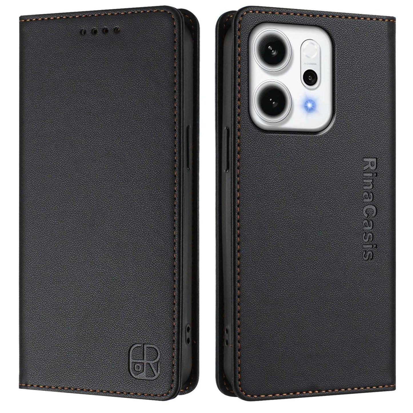 OPPO Reno14 Pro 5G Dual-Folded Magnetic Suction RFID Blocking PU Leather Wallet Phone Case with Card Slots, Cash Pocket, Kickstand, Full Protective Flip Cover