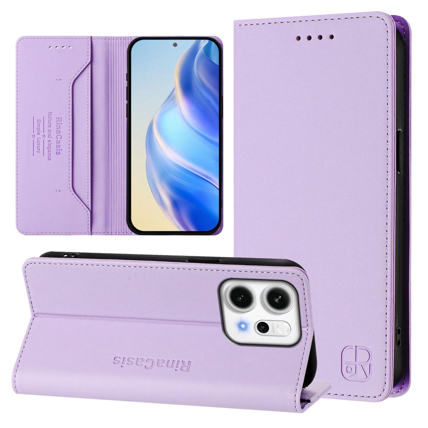 OPPO Reno14 Pro 5G Dual-Folded Magnetic Suction RFID Blocking PU Leather Wallet Phone Case with Card Slots, Cash Pocket, Kickstand, Full Protective Flip Cover