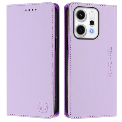 OPPO Reno14 Pro 5G Dual-Folded Magnetic Suction RFID Blocking PU Leather Wallet Phone Case with Card Slots, Cash Pocket, Kickstand, Full Protective Flip Cover
