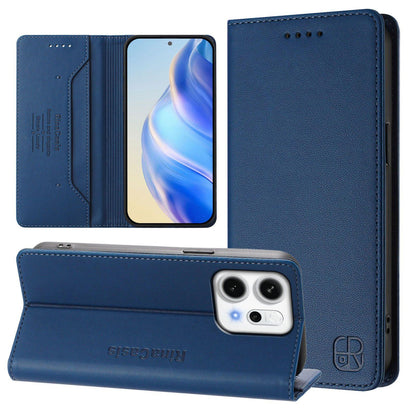 OPPO Reno14 Pro 5G Dual-Folded Magnetic Suction RFID Blocking PU Leather Wallet Phone Case with Card Slots, Cash Pocket, Kickstand, Full Protective Flip Cover