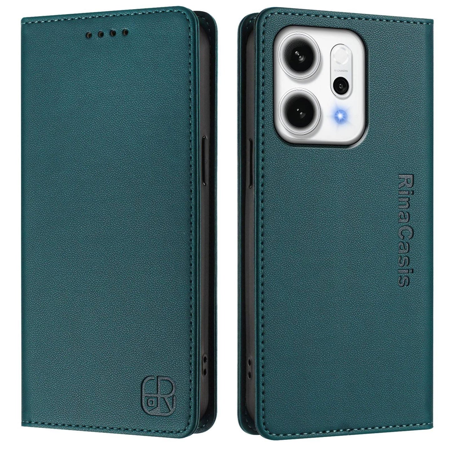 OPPO Reno14 Pro 5G Dual-Folded Magnetic Suction RFID Blocking PU Leather Wallet Phone Case with Card Slots, Cash Pocket, Kickstand, Full Protective Flip Cover