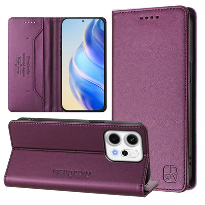 OPPO Reno14 Pro 5G Dual-Folded Magnetic Suction RFID Blocking PU Leather Wallet Phone Case with Card Slots, Cash Pocket, Kickstand, Full Protective Flip Cover