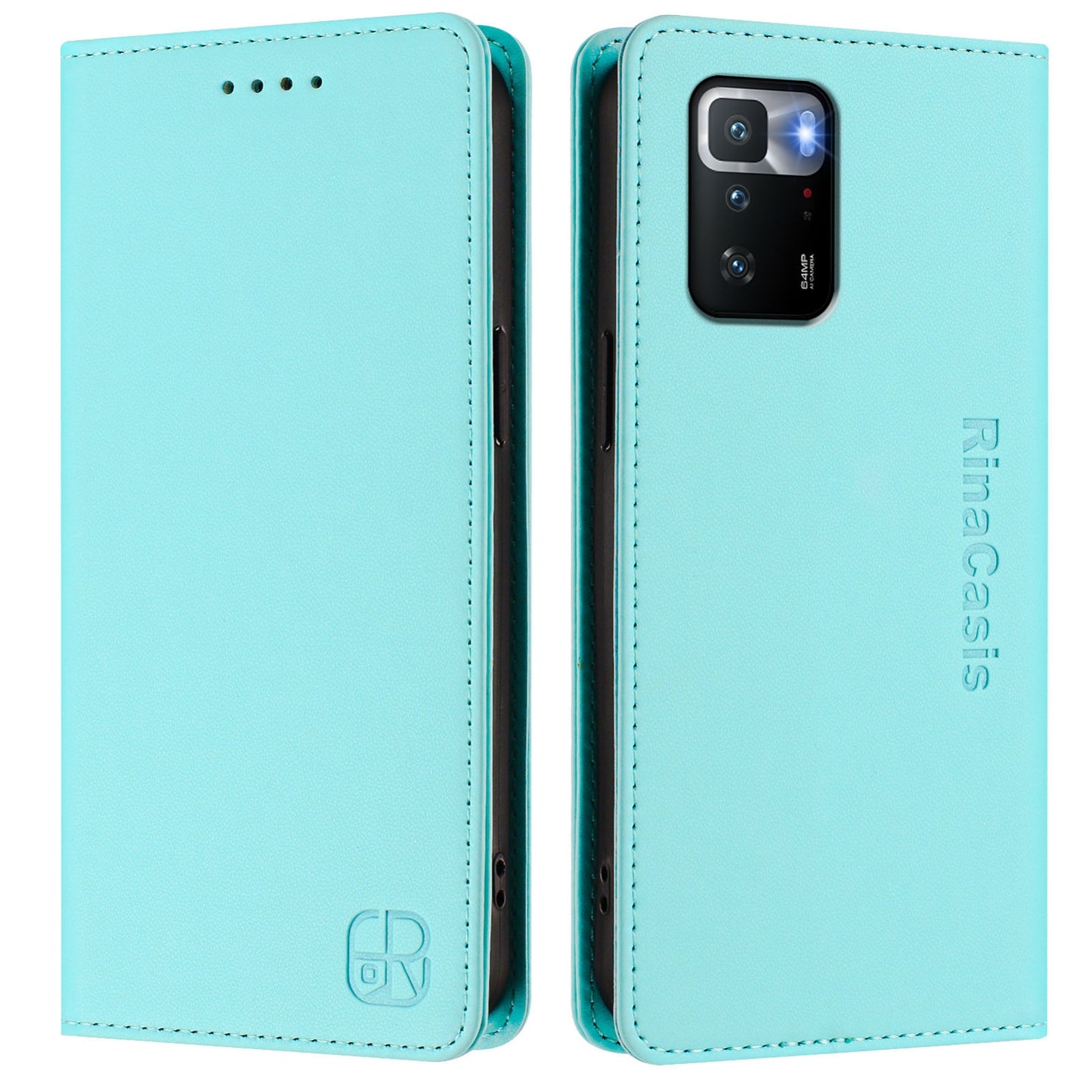 Xiaomi Poco X3 GT Dual-Folded Magnetic Suction RFID Blocking PU Leather Wallet Phone Case with Card Slots, Cash Pocket, Kickstand, Full Protective Flip Cover