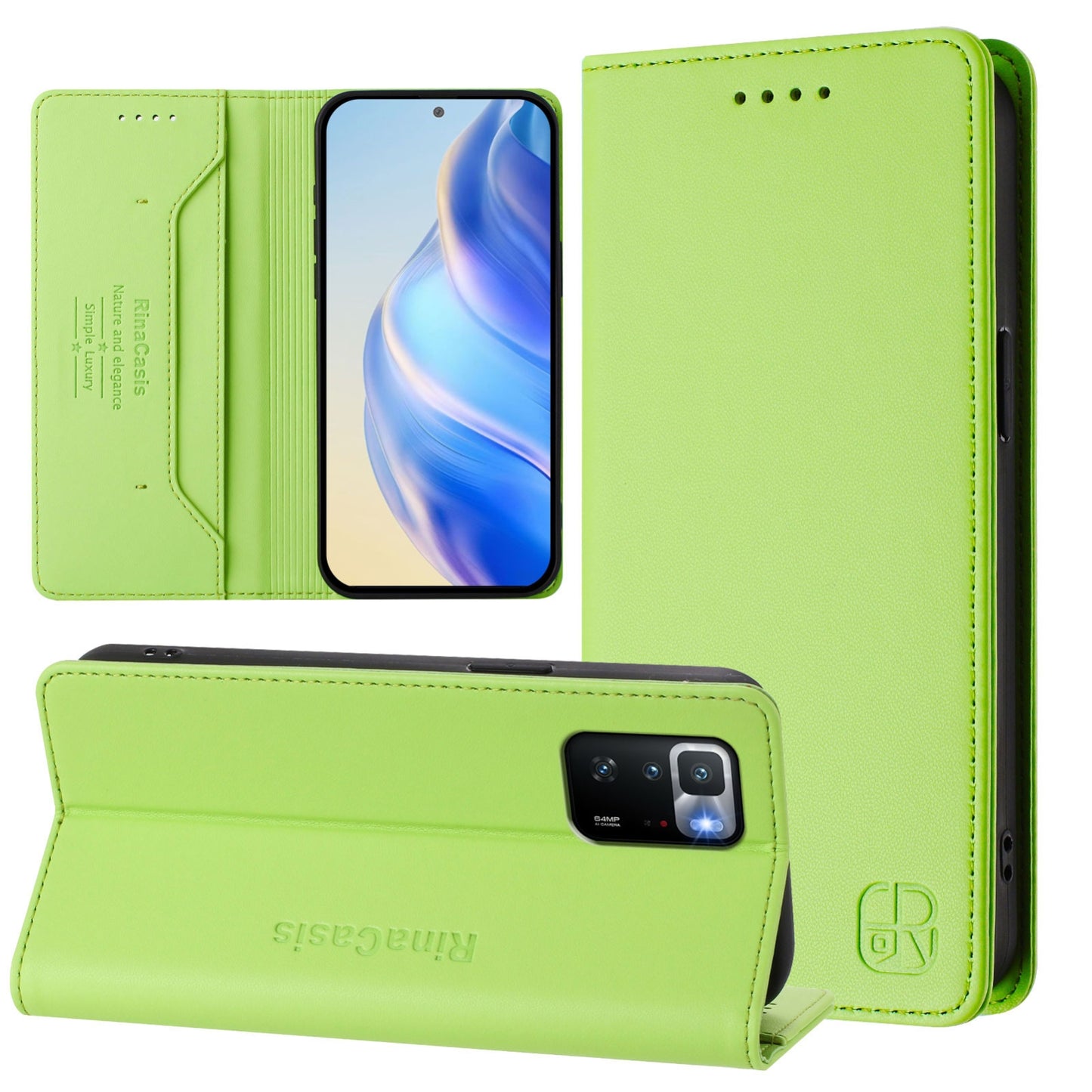 Xiaomi Poco X3 GT Dual-Folded Magnetic Suction RFID Blocking PU Leather Wallet Phone Case with Card Slots, Cash Pocket, Kickstand, Full Protective Flip Cover