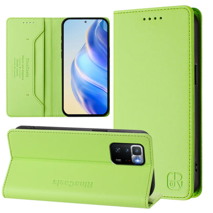 Xiaomi Poco X3 GT Dual-Folded Magnetic Suction RFID Blocking PU Leather Wallet Phone Case with Card Slots, Cash Pocket, Kickstand, Full Protective Flip Cover