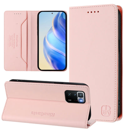 Xiaomi Poco X3 GT Dual-Folded Magnetic Suction RFID Blocking PU Leather Wallet Phone Case with Card Slots, Cash Pocket, Kickstand, Full Protective Flip Cover