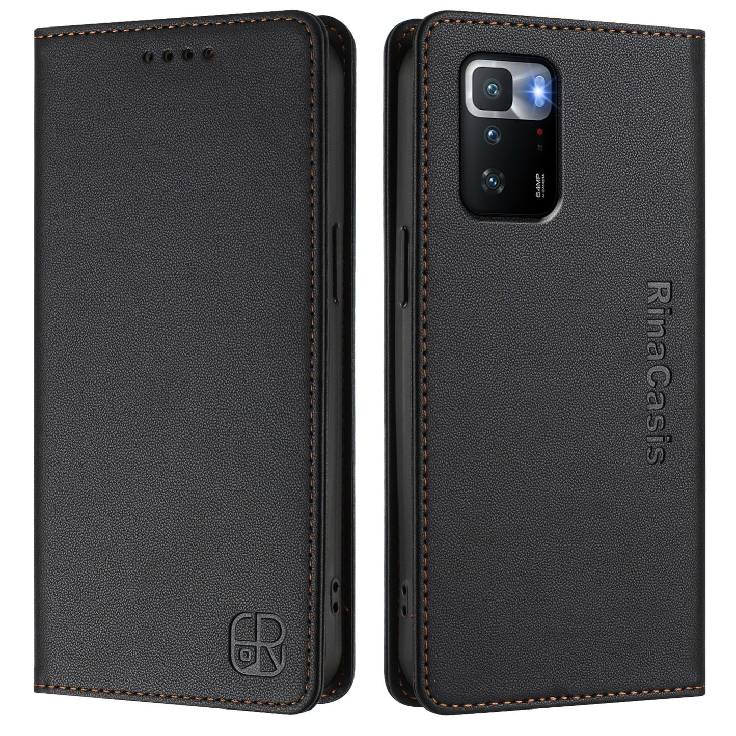 Xiaomi Poco X3 GT Dual-Folded Magnetic Suction RFID Blocking PU Leather Wallet Phone Case with Card Slots, Cash Pocket, Kickstand, Full Protective Flip Cover