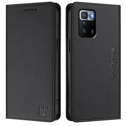 Xiaomi Poco X3 GT Dual-Folded Magnetic Suction RFID Blocking PU Leather Wallet Phone Case with Card Slots, Cash Pocket, Kickstand, Full Protective Flip Cover