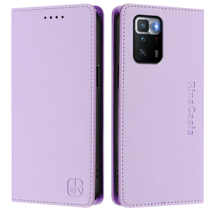 Xiaomi Poco X3 GT Dual-Folded Magnetic Suction RFID Blocking PU Leather Wallet Phone Case with Card Slots, Cash Pocket, Kickstand, Full Protective Flip Cover