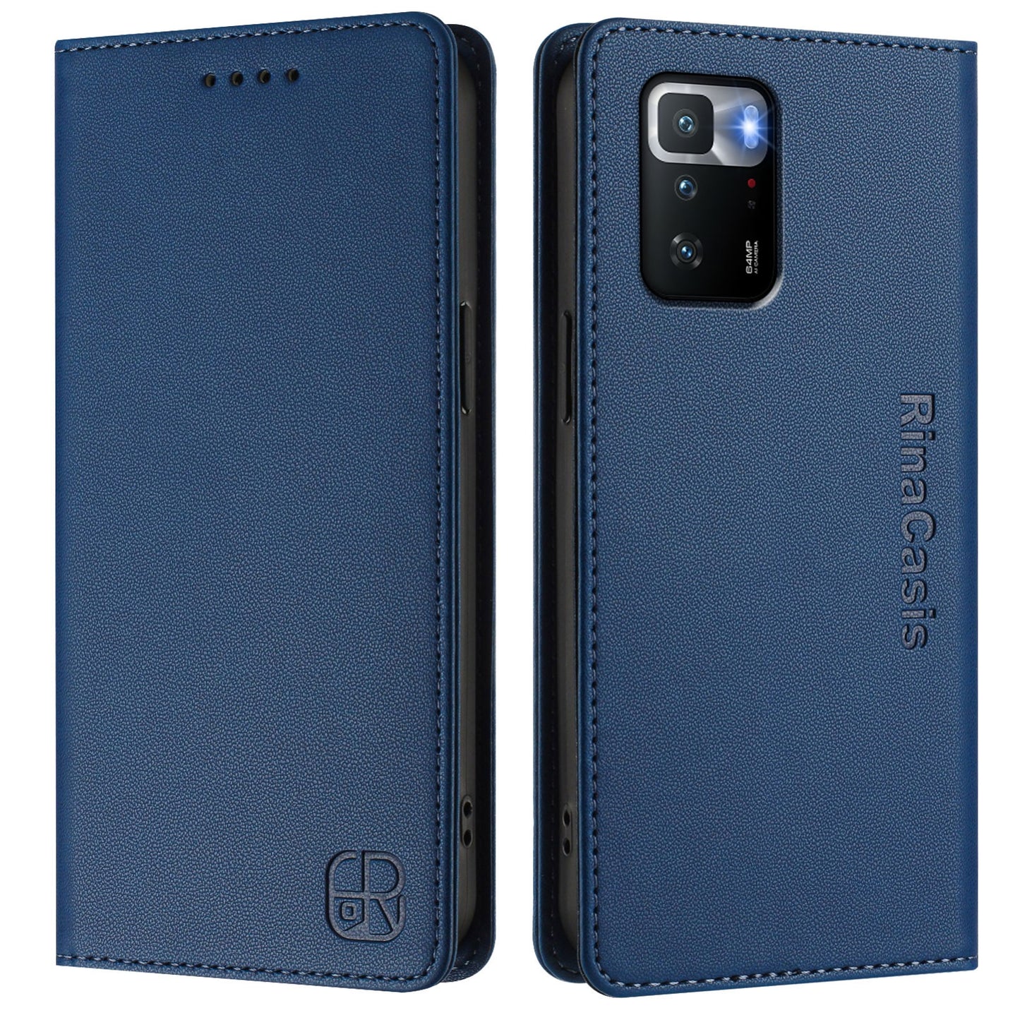 Xiaomi Poco X3 GT Dual-Folded Magnetic Suction RFID Blocking PU Leather Wallet Phone Case with Card Slots, Cash Pocket, Kickstand, Full Protective Flip Cover