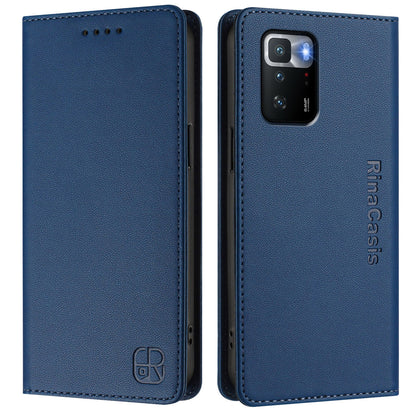 Xiaomi Poco X3 GT Dual-Folded Magnetic Suction RFID Blocking PU Leather Wallet Phone Case with Card Slots, Cash Pocket, Kickstand, Full Protective Flip Cover