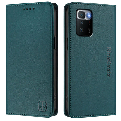 Xiaomi Poco X3 GT Dual-Folded Magnetic Suction RFID Blocking PU Leather Wallet Phone Case with Card Slots, Cash Pocket, Kickstand, Full Protective Flip Cover