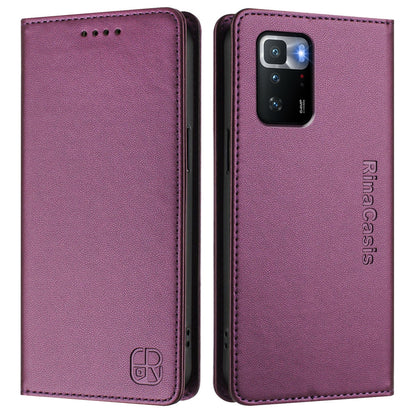 Xiaomi Poco X3 GT Dual-Folded Magnetic Suction RFID Blocking PU Leather Wallet Phone Case with Card Slots, Cash Pocket, Kickstand, Full Protective Flip Cover