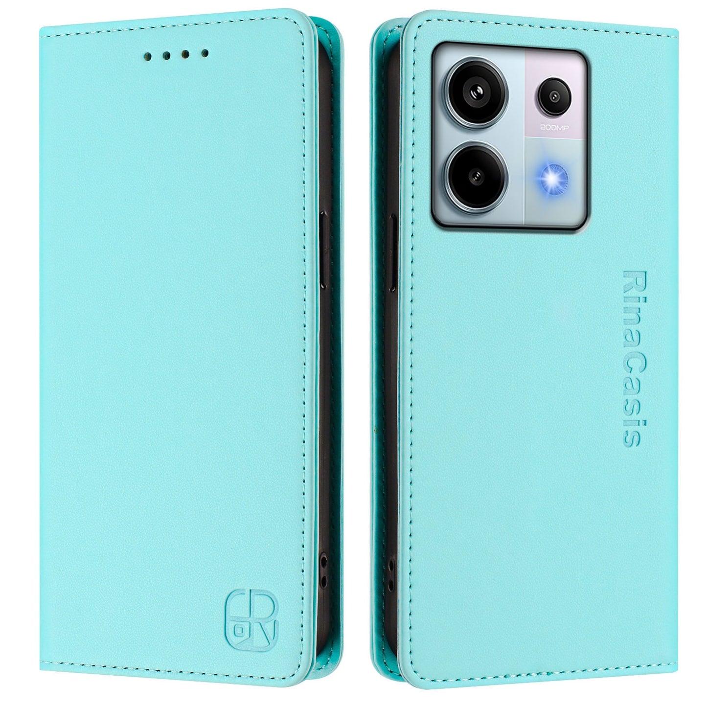 Xiaomi Redmi Note 13 Pro 5G Dual-Folded Magnetic Suction RFID Blocking PU Leather Wallet Phone Case with Card Slots, Cash Pocket, Kickstand, Full Protective Flip Cover