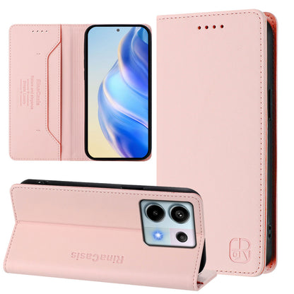 Xiaomi Poco X6 5G Dual-Folded Magnetic Suction RFID Blocking PU Leather Wallet Phone Case with Card Slots, Cash Pocket, Kickstand, Full Protective Flip Cover