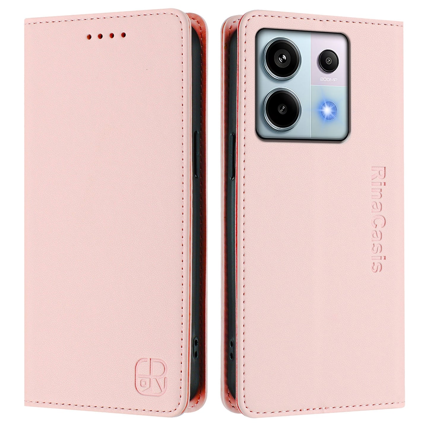 Xiaomi Poco X6 5G Dual-Folded Magnetic Suction RFID Blocking PU Leather Wallet Phone Case with Card Slots, Cash Pocket, Kickstand, Full Protective Flip Cover