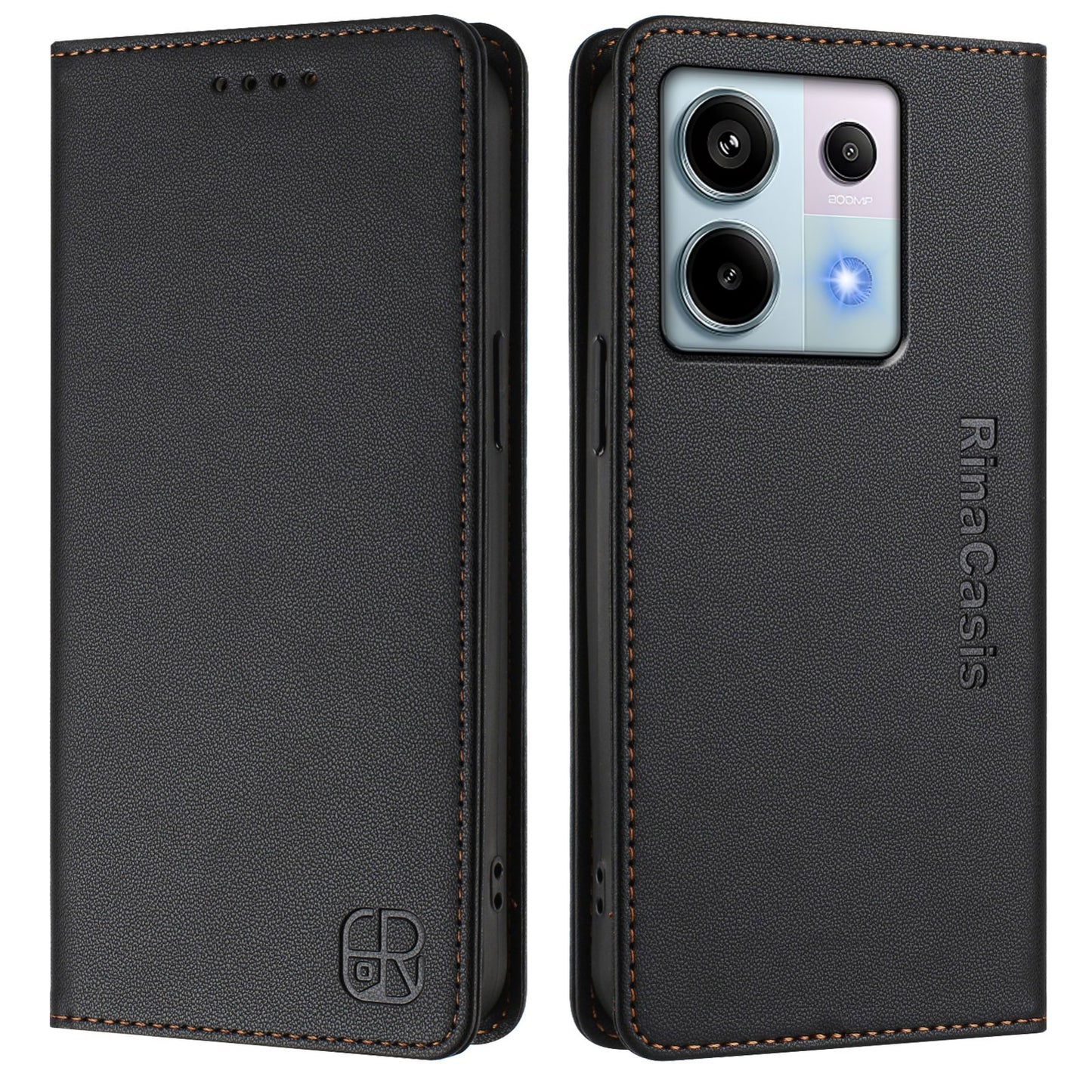 Xiaomi Poco X6 5G Dual-Folded Magnetic Suction RFID Blocking PU Leather Wallet Phone Case with Card Slots, Cash Pocket, Kickstand, Full Protective Flip Cover