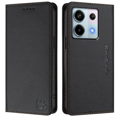 Xiaomi Redmi Note 13 Pro 5G Dual-Folded Magnetic Suction RFID Blocking PU Leather Wallet Phone Case with Card Slots, Cash Pocket, Kickstand, Full Protective Flip Cover