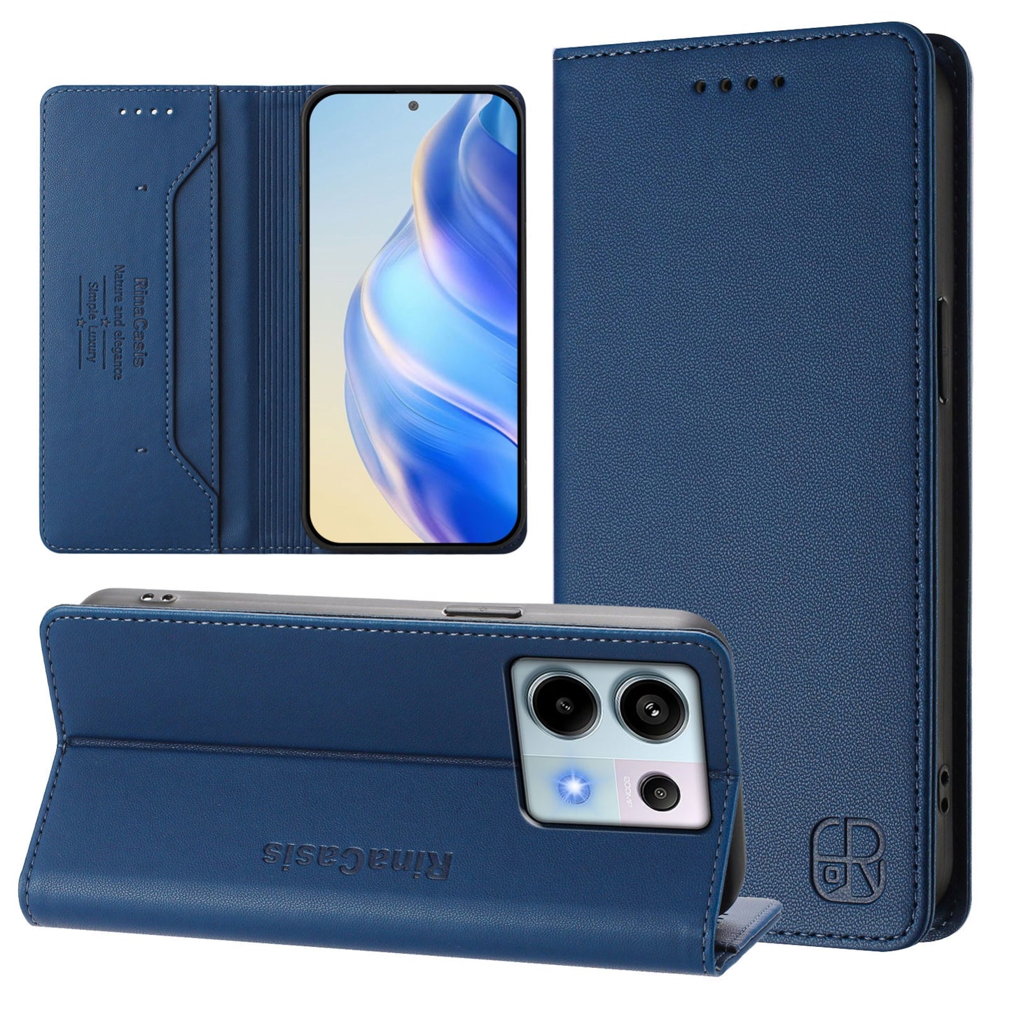 Xiaomi Poco X6 5G Dual-Folded Magnetic Suction RFID Blocking PU Leather Wallet Phone Case with Card Slots, Cash Pocket, Kickstand, Full Protective Flip Cover