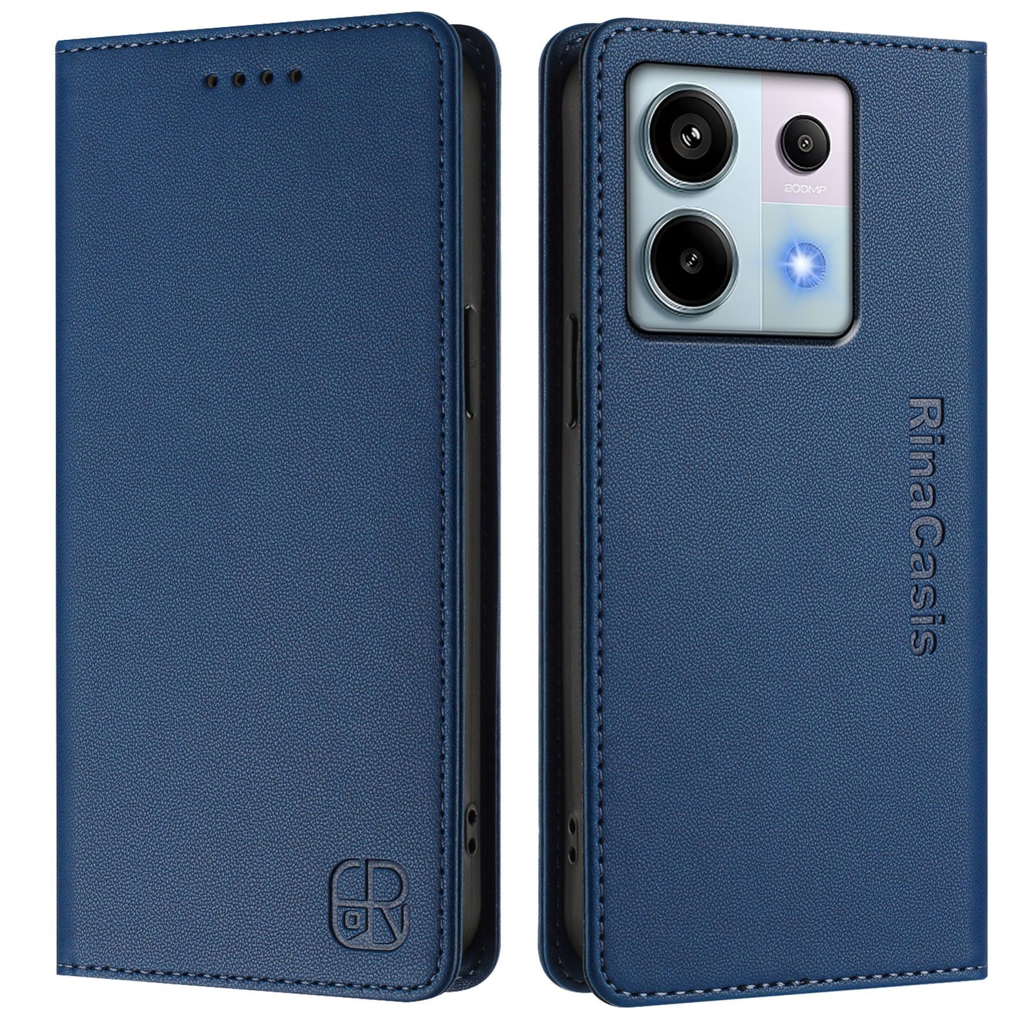 Xiaomi Redmi Note 13 Pro 5G Dual-Folded Magnetic Suction RFID Blocking PU Leather Wallet Phone Case with Card Slots, Cash Pocket, Kickstand, Full Protective Flip Cover