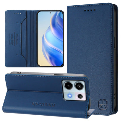 Xiaomi Redmi Note 13 Pro 5G Dual-Folded Magnetic Suction RFID Blocking PU Leather Wallet Phone Case with Card Slots, Cash Pocket, Kickstand, Full Protective Flip Cover