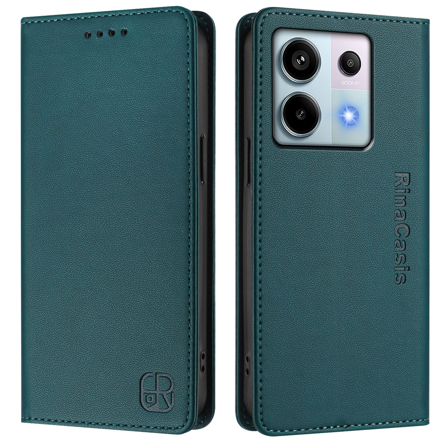 Xiaomi Redmi Note 13 Pro 5G Dual-Folded Magnetic Suction RFID Blocking PU Leather Wallet Phone Case with Card Slots, Cash Pocket, Kickstand, Full Protective Flip Cover