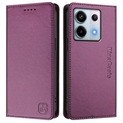 Xiaomi Redmi Note 13 Pro 5G Dual-Folded Magnetic Suction RFID Blocking PU Leather Wallet Phone Case with Card Slots, Cash Pocket, Kickstand, Full Protective Flip Cover