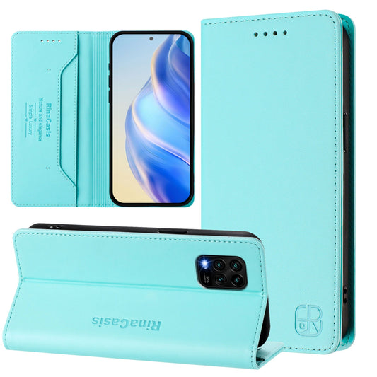 Xiaomi Mi 10 Lite Dual-Folded Magnetic Suction RFID Blocking PU Leather Wallet Phone Case with Card Slots, Cash Pocket, Kickstand, Full Protective Flip Cover