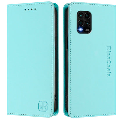 Xiaomi Mi 10 Lite Dual-Folded Magnetic Suction RFID Blocking PU Leather Wallet Phone Case with Card Slots, Cash Pocket, Kickstand, Full Protective Flip Cover