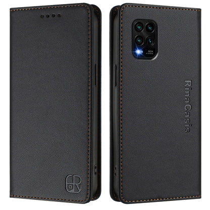 Xiaomi Mi 10 Lite Dual-Folded Magnetic Suction RFID Blocking PU Leather Wallet Phone Case with Card Slots, Cash Pocket, Kickstand, Full Protective Flip Cover