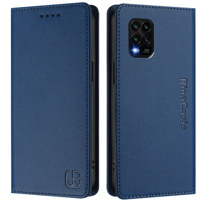Xiaomi Mi 10 Lite Dual-Folded Magnetic Suction RFID Blocking PU Leather Wallet Phone Case with Card Slots, Cash Pocket, Kickstand, Full Protective Flip Cover