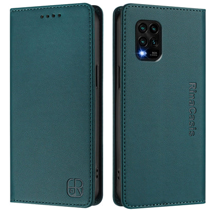 Xiaomi Mi 10 Lite Dual-Folded Magnetic Suction RFID Blocking PU Leather Wallet Phone Case with Card Slots, Cash Pocket, Kickstand, Full Protective Flip Cover