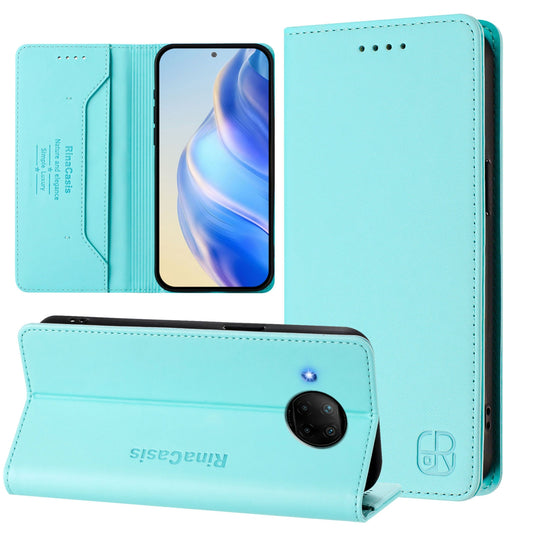 Xiaomi Mi 10T Lite 5G Dual-Folded Magnetic Suction RFID Blocking PU Leather Wallet Phone Case with Card Slots, Cash Pocket, Kickstand, Full Protective Flip Cover