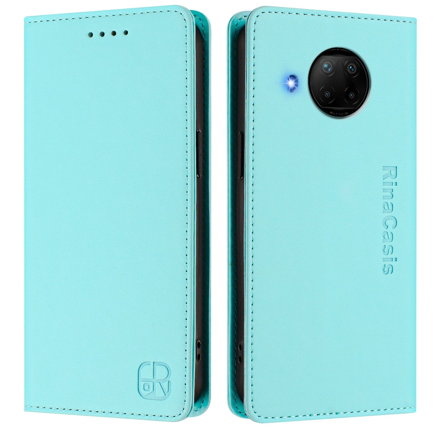 Xiaomi Mi 10T Lite 5G Dual-Folded Magnetic Suction RFID Blocking PU Leather Wallet Phone Case with Card Slots, Cash Pocket, Kickstand, Full Protective Flip Cover