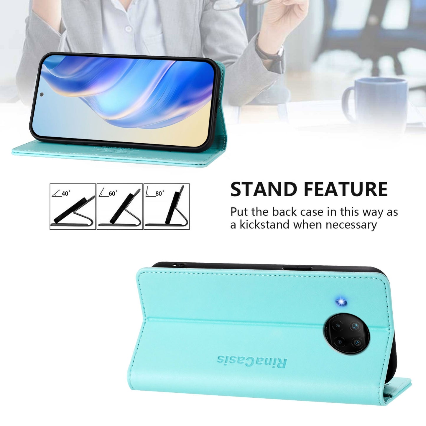 Xiaomi Mi 10T Lite 5G Dual-Folded Magnetic Suction RFID Blocking PU Leather Wallet Phone Case with Card Slots, Cash Pocket, Kickstand, Full Protective Flip Cover