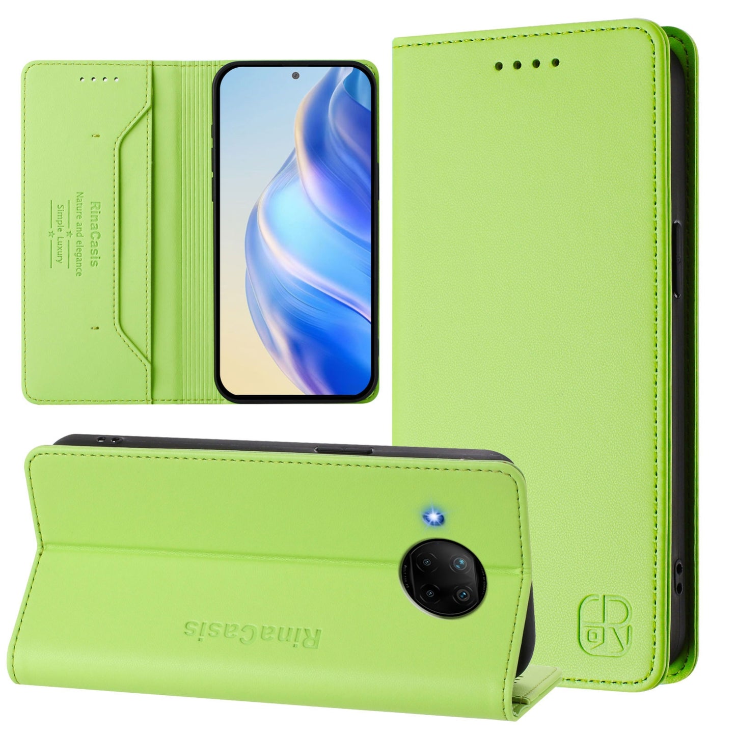 Xiaomi Mi 10T Lite 5G Dual-Folded Magnetic Suction RFID Blocking PU Leather Wallet Phone Case with Card Slots, Cash Pocket, Kickstand, Full Protective Flip Cover