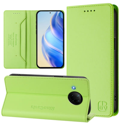 Xiaomi Mi 10T Lite 5G Dual-Folded Magnetic Suction RFID Blocking PU Leather Wallet Phone Case with Card Slots, Cash Pocket, Kickstand, Full Protective Flip Cover