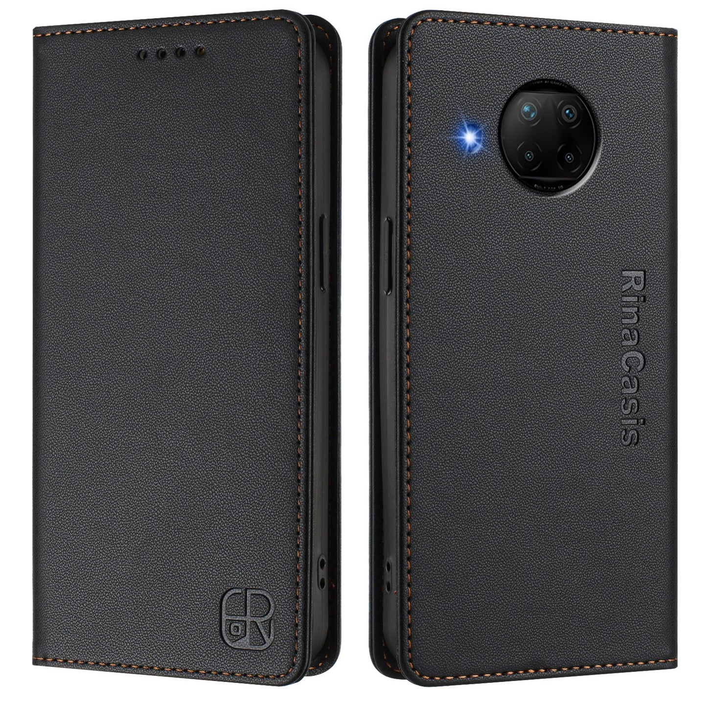 Xiaomi Mi 10T Lite 5G Dual-Folded Magnetic Suction RFID Blocking PU Leather Wallet Phone Case with Card Slots, Cash Pocket, Kickstand, Full Protective Flip Cover